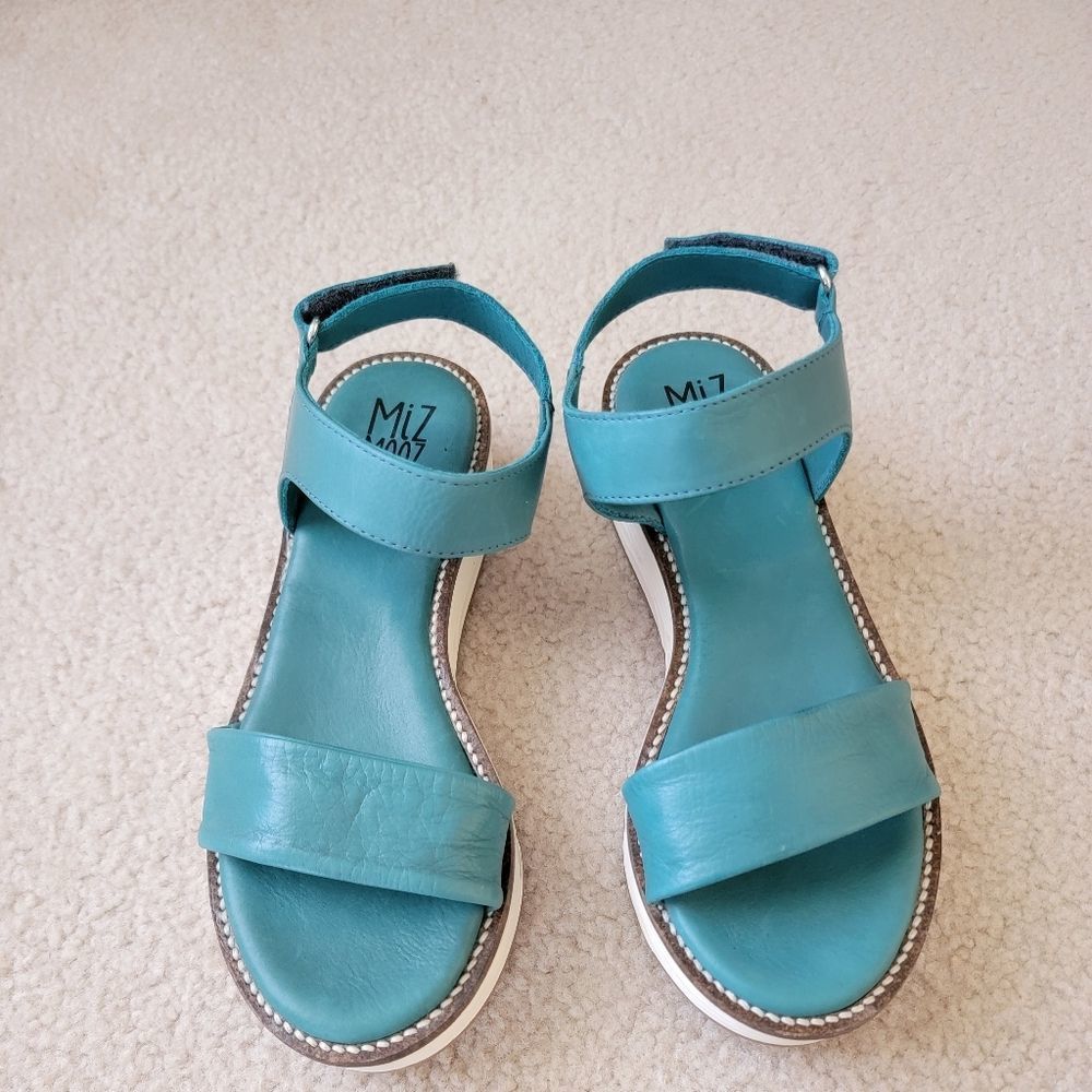 Miz Mooz Turquoise Leather Ankle-Strap Sandals